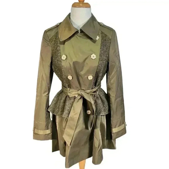 Steve Madden Tweed Panel Peplum Trench Coat Size Medium NWOT - Picture 9 of 16